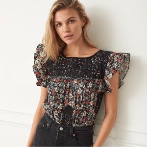 MI GOLONDRINA Soledad Jardin de Noche Blouse Embroidered Ruffle Size Medium M